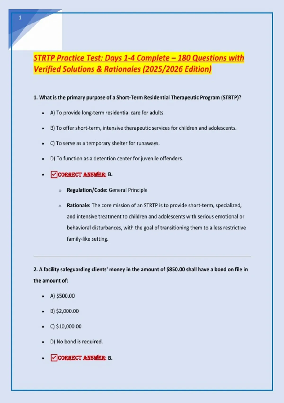 STRTP Practice Test: Days 1-4 Complete – 180 Questions with Verified ...