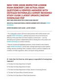 NEW YORK HOME INSPECTOR LICENSE EXAM 2026&sol;2027 &vert; 200 ACTUAL EXAM QUESTIONS & VERIFIED ANSWERS WITH DETAILED RATIONALES &vert; EXPERT REVIEWED STUDY GUIDE &vert; LATEST UPDATE &vert; INSTANT DOWNLOAD PDF