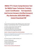 NWSA TTT-2 Exam Comprehensive Test for NWSA Tower Technician Training &ndash; Level 2 Certification Test Questions And Correct Answers &lpar;Verified Answers&rpar; Plus Rationales 2025&sol;2026 Q&A &vert; Instant Download Pdf