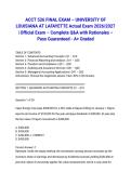 ACCT 526 FINAL EXAM &ndash; UNIVERSITY OF LOUISIANA AT LAFAYETTE Actual Exam 2026&sol;2027 &vert; Official Exam &ndash; Complete Q&A with Rationales &ndash; Pass Guaranteed - A&plus; Graded