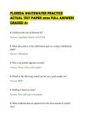 FLORIDA WASTEWATER PRACTICE&NewLine;ACTUAL TEST PAPER 2026 FULL ANSWERS&NewLine;GRADED A&plus;
