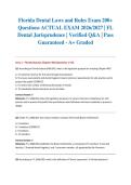 Florida Dental Laws and Rules Exam 200&plus; Questions ACTUAL EXAM 2026&sol;2027 &vert; FL Dental Jurisprudence &vert; Verified Q&A &vert; Pass Guaranteed - A&plus; Graded