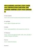 HOSA NURSING ASSISTING STUDY GUIDE&NewLine;2026 CERTIFICATION QUESTIONS AND&NewLine;ANSWERS VERIFIED STUDY PACK GRADED&NewLine;A&plus;&NewLine;