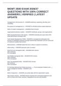 MGMT 2500 EXAM 2026&sol;27 QUESTIONS WITH 100&percnt; CORRECT ANSWERS &vert; VERIFIED &vert; LATEST UPDATE