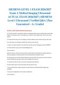 SIEMENS LEVEL 1 EXAM 2026&sol;2027 Exam A Medical Imaging Ultrasound ACTUAL EXAM 2026&sol;2027 &vert; SIEMENS Level 1 Ultrasound &vert; Verified Q&A &vert; Pass Guaranteed - A&plus; Graded