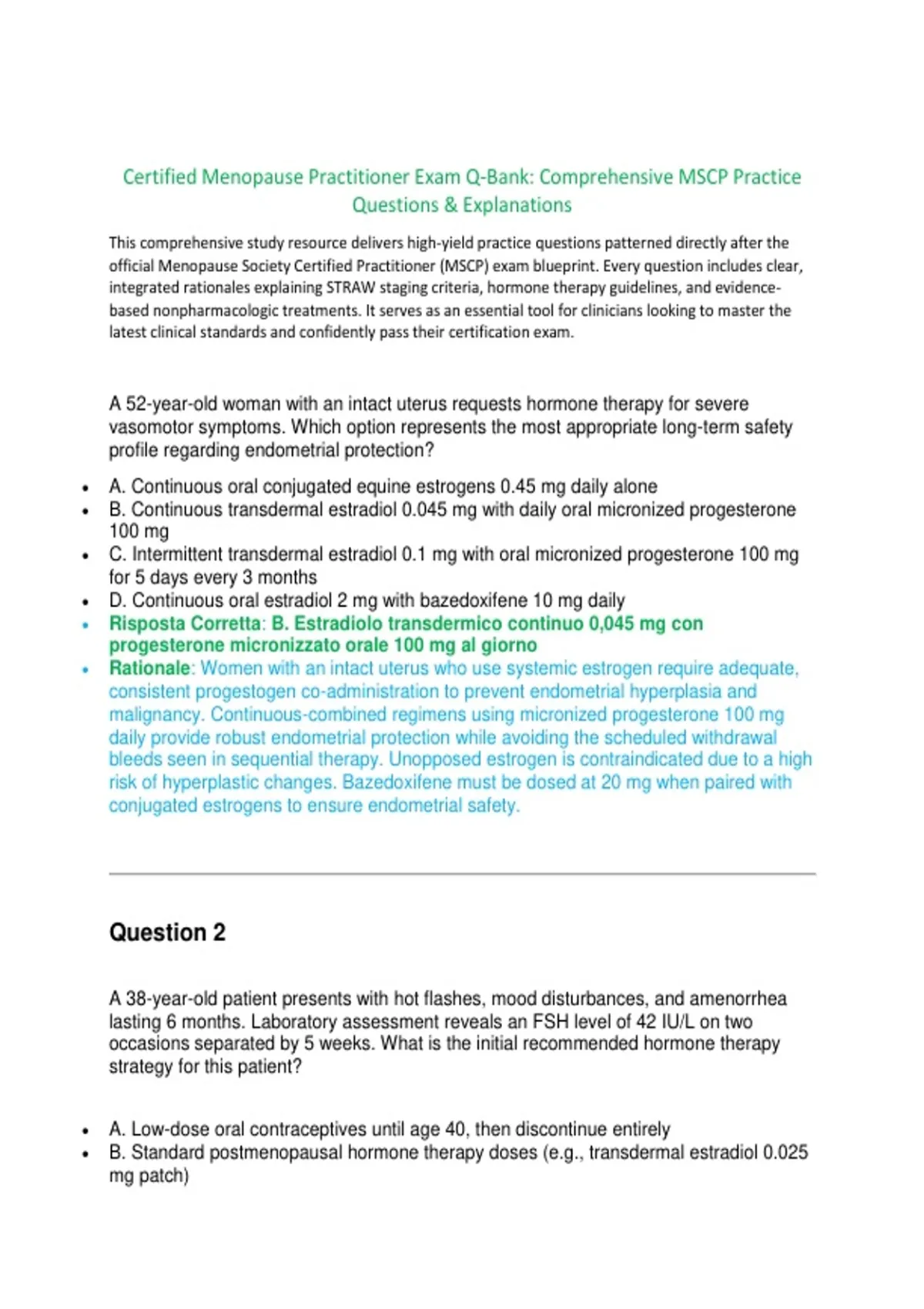 MSCP Certified Menopause Practitioner Exam Practice Question Bank 2026/ ...