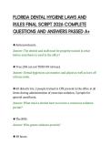 FLORIDA DENTAL HYGIENE LAWS AND&NewLine;RULES FINAL SCRIPT 2026 COMPLETE&NewLine;QUESTIONS AND ANSWERS PASSED A&plus;