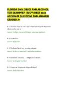 FLORIDA DMV DRUGS AND ALCOHOL&NewLine;TEST EXAMPREP STUDY SHEET 2026&NewLine;ACCURATE QUESTIONS AND ANSWERS&NewLine;GRADED A&plus;