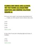 FLORIDA DMV DRUGS AND ALCOHOL&NewLine;TEST TEST PAPER 2026 EXAM PREP&NewLine;QUESTIONS AND VERIFIED SOLUTIONS&NewLine;GRADED A&plus;