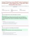 NUR 170 Final Exam &lpar;Latest 2026&sol;2027 Update&rpar; &vert; Critical Thinking&comma; Nursing Theory&comma; Caring Science&comma; Ethics&comma; Evidence-Based Practice & Therapeutic Relationships &vert; Nursing Fundamentals &vert; Exam Questions & Answers &vert; Grade A&plus;