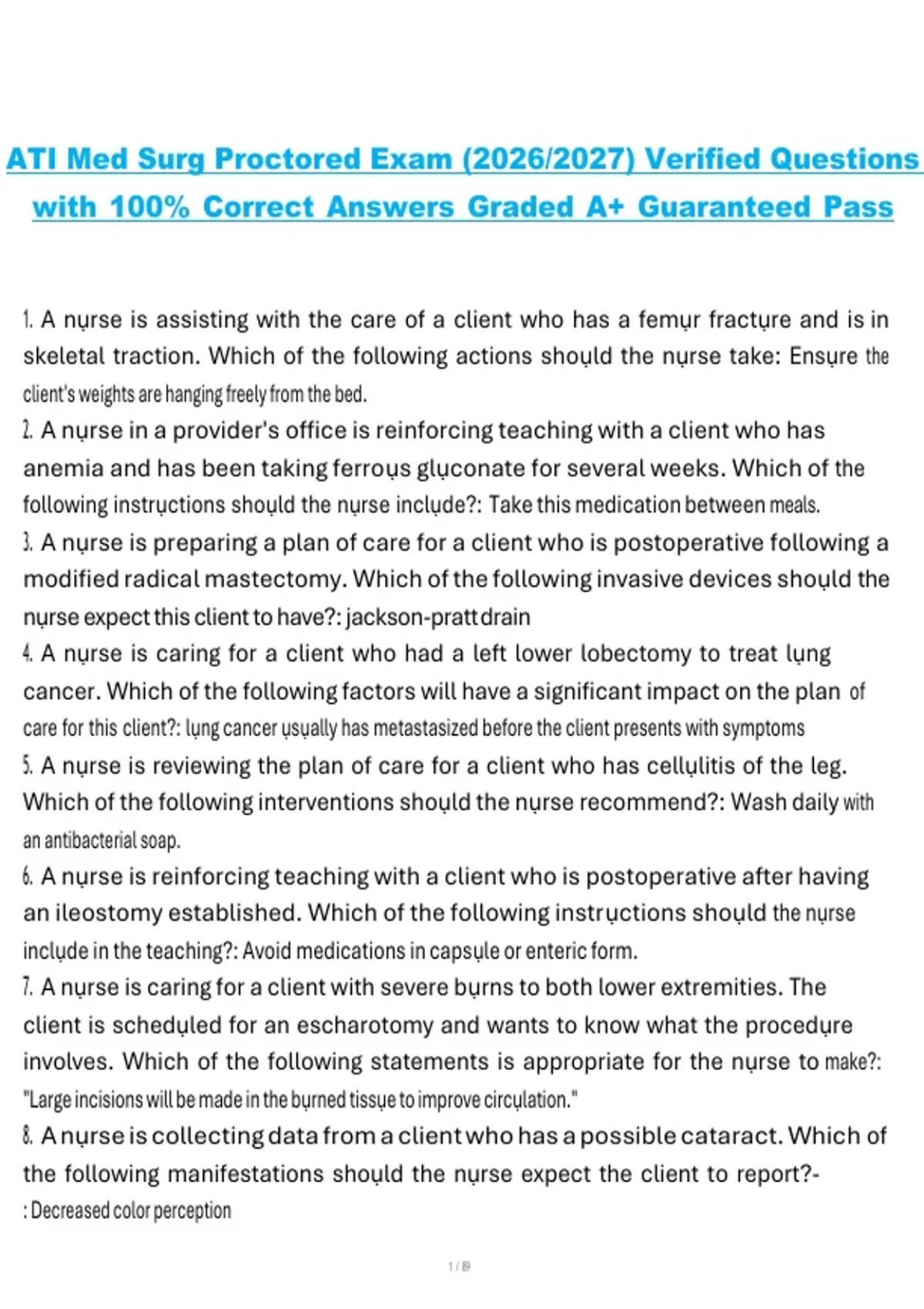 ATI Med Surg Proctored Exam Verified Questions with 100% Correct ...