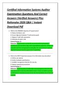 Certified Information Systems Auditor &NewLine;Examination Questions And Correct &NewLine;Answers &lpar;Verified Answers&rpar; Plus &NewLine;Rationales 2026 Q&A &vert; Instant &NewLine;Download Pdf 