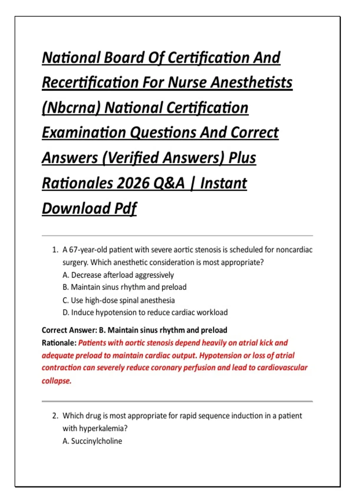 National Board Of Certification And Recertification For Nurse Anesthetists (Nbcrna) National ...