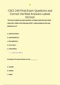 CSCI 240 Final Exam Questions and &NewLine;Correct Verified Answers Latest &NewLine;Version