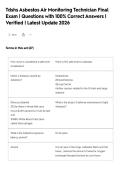 Tdshs Asbestos Air Monitoring Technician Final&NewLine;Exam &vert; Questions with 100&percnt; Correct Answers &vert;&NewLine;Verified &vert; Latest Update 2026