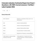 Colorado Asbestos Contractor&sol;Supervisor Exam &vert;&NewLine;Questions with 100&percnt; Correct Answers &vert; Verified &vert;&NewLine;Latest Update 2026
