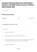 Asbestos Contractor&sol;Supervisor Examination &vert;&NewLine;Questions with 100&percnt; Correct Answers &vert; Verified &vert;&NewLine;Latest Update 2026