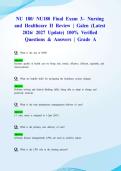 NU 180&sol; NU180 Final Exam 3&ndash; Nursing and Healthcare II Review &vert; Galen &lpar;Latest 2026&sol; 2027 Update&rpar; 100&percnt; Verified Questions & Answers &vert; Grade A