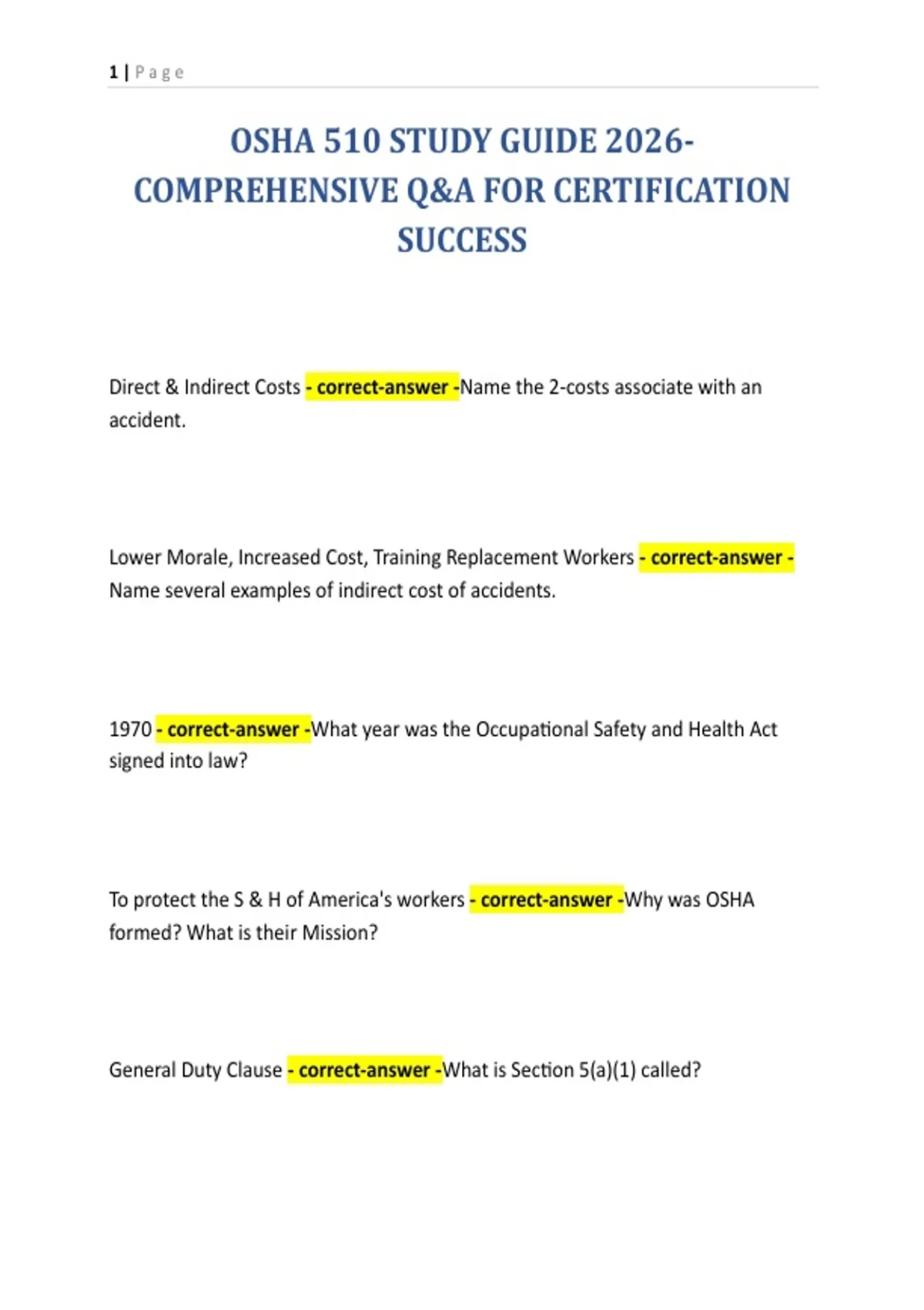 OSHA 510 STUDY GUIDE 2026- COMPREHENSIVE Q&A FOR CERTIFICATION SUCCESS ...