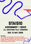 STA1510 Assignment 1 &lpar;Quiz&rpar; Memo &vert; Due 15 May 2026