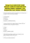 Biology Praxis EXAM STUDY GUIDE &NewLine;2026&sol;2027 COMPLETE QUESTIONS WITH &NewLine;VERIFIED CORRECT ANSWERS &vert;&vert; 100&percnt; &NewLine;GUARANTEED PASS <NEWEST VERSION>