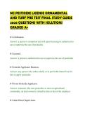 NC PESTICIDE LICENSE ORNAMENTAL&NewLine;AND TURF PRE TEST FINAL STUDY GUIDE&NewLine;2026 QUESTIONS WITH SOLUTIONS&NewLine;GRADED A&plus;