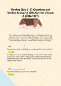 Roofing Quiz &vert; 182 Questions and Verified Answers &vert; 100&percnt; Correct &vert; Grade A &lpar;2026&sol;2027&rpar;&NewLine; &NewLine;&NewLine;