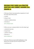 OB EXAM STUDY GUIDE 2026 PRACTICE&NewLine;QUESTIONS AND CORRECT ANSWERS FULL&NewLine;GRADED A&plus;