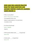 OHIO LEAD RISK ASSESSOR PRACTICE&NewLine;EXAM TEST BANK QUESTIONS AND&NewLine;ANSWERS VERIFIED COMPLETE LEARNING&NewLine;GUIDE GRADED A&plus;