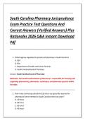 South Carolina Pharmacy Jurisprudence &NewLine;Exam Practice Test Questions And &NewLine;Correct Answers &lpar;Verified Answers&rpar; Plus &NewLine;Rationales 2026 Q&A Instant Download &NewLine;Pdf 