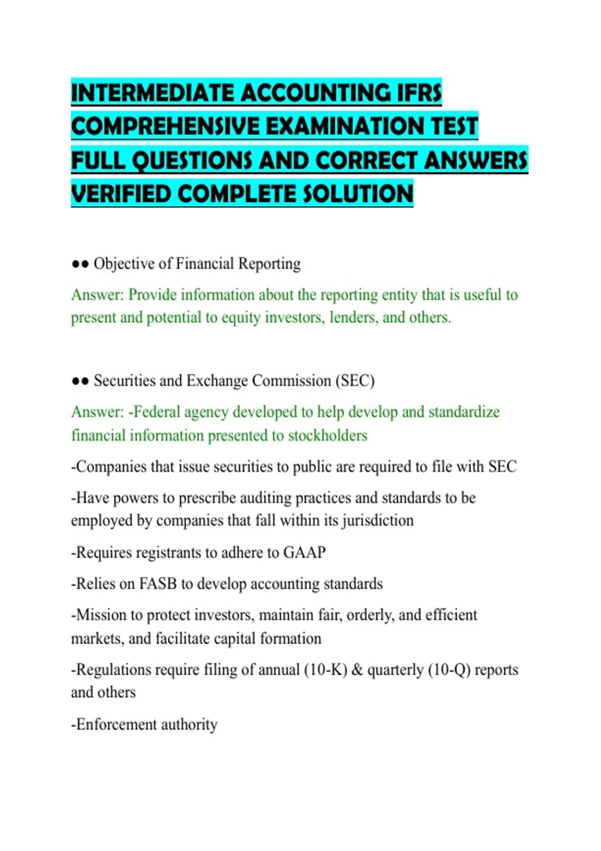 Ifrs Questions INTERMEDIATE ACCOUNTING IFRS COMPREHENSIVE EXAMINATION TEST FULL ...