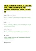 INTRO TO NURSING ACTUAL EXAM SCRIPT&NewLine;2026 COMPLETE QUESTIONS AND&NewLine;ANSWERS VERIFIED SOLUTIONS GRADED&NewLine;A&plus;