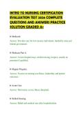 INTRO TO NURSING CERTIFICATION&NewLine;EVALUATION TEST 2026 COMPLETE&NewLine;QUESTIONS AND ANSWERS PRACTICE&NewLine;SOLUTION GRADED A&plus;