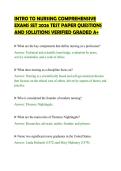 INTRO TO NURSING COMPREHENSIVE&NewLine;EXAMS SET 2026 TEST PAPER QUESTIONS&NewLine;AND SOLUTIONS VERIFIED GRADED A&plus;