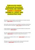 Cybersecurity Analyst Professional Assessment EXAM QUESTIONS AND VERIFIED CORRECT ANSWERS GRADED A-M -LATEST 2026-2027- 100-1 GUARANTEED PASS&period;docx&NewLine;&NewLine;