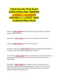 Cybersecurity Final EXAM QUESTIONS AND VERIFIED CORRECT ANSWERS GRADED A&plus; -LATEST 2026-2027- 100- GUARANTEED PASS&period;docx&NewLine;&NewLine;
