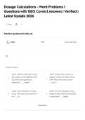 Dosage Calculations - Word Problems &vert;&NewLine;Questions with 100&percnt; Correct Answers &vert; Verified &vert;&NewLine;Latest Update 2026