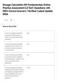 Dosage Calculation RN Fundamentals Online&NewLine;Practice Assessment 3&period;2 Test &vert; Questions with&NewLine;100&percnt; Correct Answers &vert; Verified &vert; Latest Update&NewLine;2026