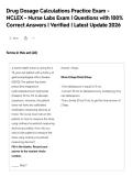 Drug Dosage Calculations Practice Exam &NewLine;NCLEX - Nurse Labs Exam &vert; Questions with 100&percnt;&NewLine;Correct Answers &vert; Verified &vert; Latest Update 2026