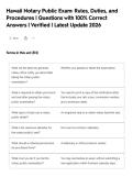 Hawaii Notary Public Exam&colon; Rules&comma; Duties&comma; and&NewLine;Procedures &vert; Questions with 100&percnt; Correct&NewLine;Answers &vert; Verified &vert; Latest Update 2026