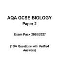 AQA GCSE Biology mock exam 2026&sol;2027 &vert; 100&plus; Questions with Verified Answers
