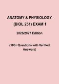 BIOL 251 Anatomy and Physiology Exam 1 Mock Exam 2026&sol;2027 &vert; 100&plus; Questions with Verified Answers