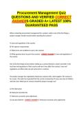 Procurement Management Quiz QUESTIONS AND VERIFIED CORRECT ANSWERS GRADED A&plus; -LATEST 2026-2027- 100- GUARANTEED PASS&period;docx&NewLine;&NewLine;