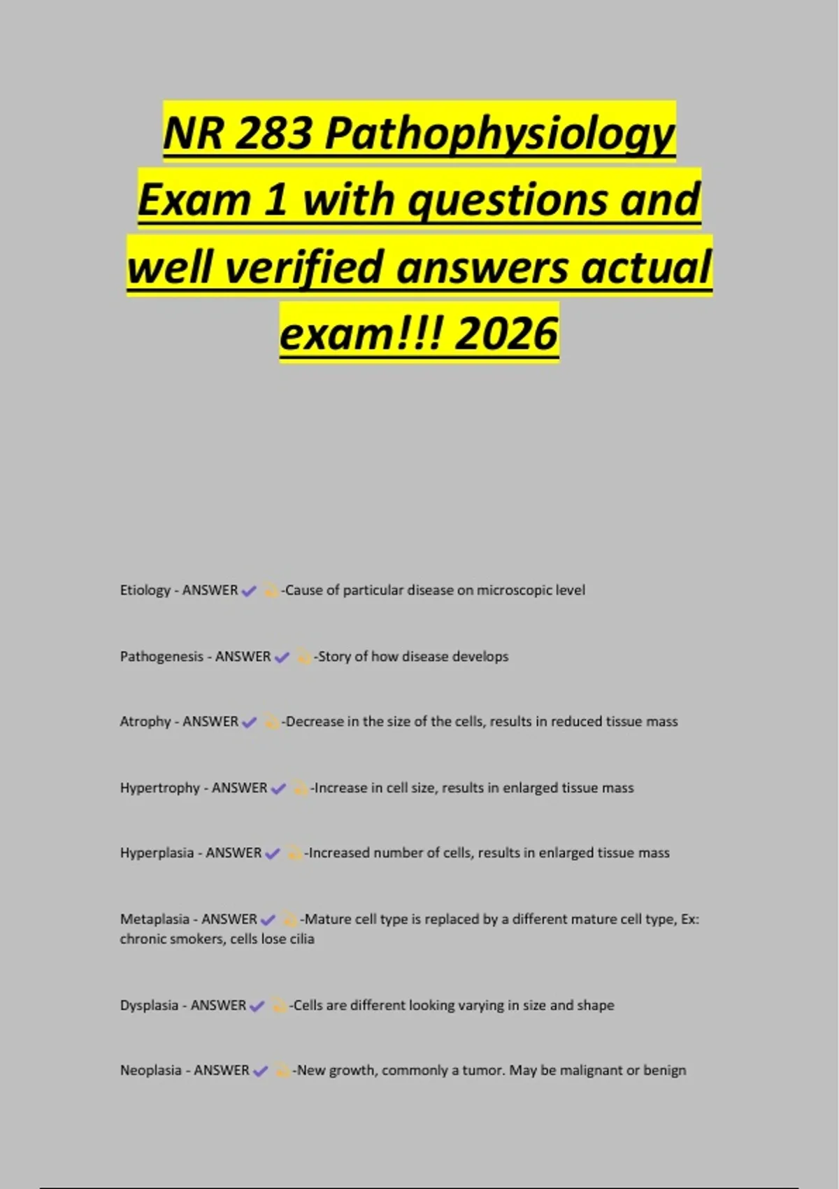 NR 283 Pathophysiology Exam 1 with questions and well verified answers ...