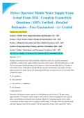 Driver Operator Mobile Water Supply Exam Actual Exam 2026 &vert; Complete Exam-Style Questions &vert; 100&percnt; Verified &ndash; Detailed Rationales &ndash; Pass Guaranteed &ndash; A&plus; Graded&NewLine;&NewLine;