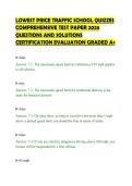 LOWEST PRICE TRAFFIC SCHOOL QUIZZES&NewLine;COMPREHENSIVE TEST PAPER 2026&NewLine;QUESTIONS AND SOLUTIONS&NewLine;CERTIFICATION EVALUATION GRADED A&plus;