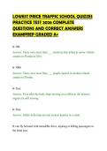 LOWEST PRICE TRAFFIC SCHOOL QUIZZES&NewLine;PRACTICE TEST 2026 COMPLETE&NewLine;QUESTIONS AND CORRECT ANSWERS&NewLine;EXAMPREP GRADED A&plus;