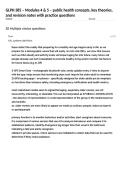 GLPH 385 &ndash; Modules 4 & 5 &ndash; public health concepts&comma; key theories&comma; and revision notes with practice questions