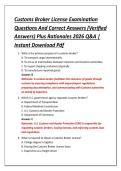 Customs Broker License Examination &NewLine;Questions And Correct Answers &lpar;Verified &NewLine;Answers&rpar; Plus Rationales 2026 Q&A &vert; &NewLine;Instant Download Pdf 