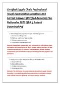 Certified Supply Chain Professional &NewLine;&lpar;Cscp&rpar; Examination Questions And &NewLine;Correct Answers &lpar;Verified Answers&rpar; Plus &NewLine;Rationales 2026 Q&A &vert; Instant &NewLine;Download Pdf 